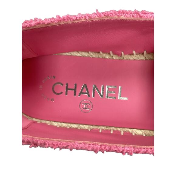NIB Chanel Espadrilles Women SZ8 Made In Spain Fabric & Grosgrain Fuchsia &Black - Picture 7 of 9